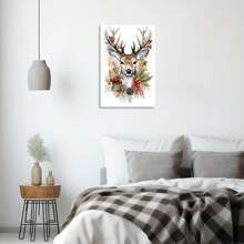 1pc Deer Canvas Prints Wall Art For Reindeer Pictures Funny Animal Paintings Winter Painting ,Canvas Print Painting Gift For Bedroom, Dining Room, Living Room, Office, Bathroom Kitchen, Home Decor, Framed, Ready To Hang