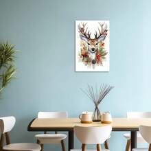 1pc Deer Canvas Prints Wall Art For Reindeer Pictures Funny Animal Paintings Winter Painting ,Canvas Print Painting Gift For Bedroom, Dining Room, Living Room, Office, Bathroom Kitchen, Home Decor, Framed, Ready To Hang