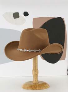 1 件女式中性纯色人造钻石菱形装饰西部牛仔帽、波西米亚风格牛仔帽、沙滩帽、巴拿马帽、太阳帽、爵士帽、牛仔帽、软毡帽、软呢帽、单身女士帽、新奇有趣的礼物帽、宽边帽、优雅的美学，适合西部主题活动、派对、订婚、角色扮演、毕业典礼、化妆舞会、节日、婚礼、生日、音乐节 - 駝色 - 查看 7