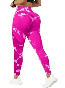 QGU 5-Pack High Waist Tummy Control Yoga Pants For Women, Summer Tie.Dye Fitness Leggings, Stretchy Running Peach Lift Workout Tights,Assorted Colors - 舊款墨綠色+舊款粉+蔚藍色+暗紫羅蘭+橘色 - 查看 6