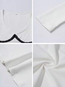 女款 Y2K 性感修身蕾丝边深 U 领长袖上衣 - 白色 - 查看 10