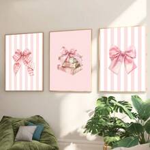 3-Piece Set Frameless Bow Print Pink Preppy Room Decor Girly Bow Wall Art Fashion Dormitory Posters Three Book Lover Art Girl Bedroom Posters