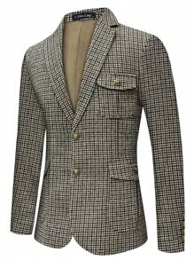 I FineLong Retro Plaid Pattern Casual Jacket For Men - Brown - View 2