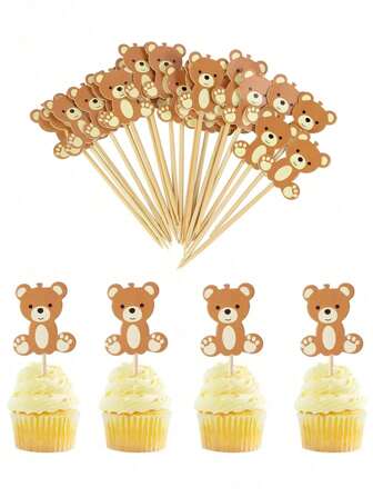 20 Color Cute Bear Toothpicks Cocktail Sticks, Food Picks, Dessert Fruit Forks, Wedding Birthday Party Bridal Shower DIY Cupcake Decoration,Christmas