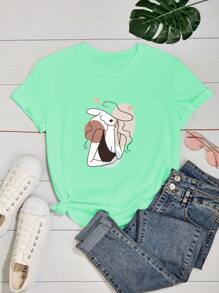 T-Shirt Blouse T Shirt Women Woman Girl Hat Streetwear Minimalist 100% Cotton - Màu xanh Bạc hà - Xem 2