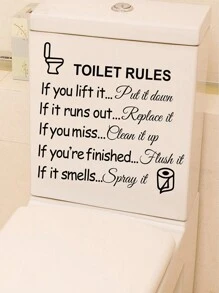 1/2/4pcs Toilet Rules Bathroom Wall Decor Stickers, DIY Removable Vinyl Art Bathroom Decor Wall Quotes Stickers Sign For Door Living Room Home Decorations