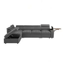 Grey Fabric Sectional Sofa With Storage Ottoman,DreamDecor