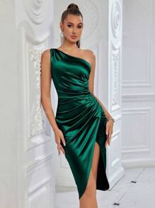 Vestito ADYCE PRO ADYCE da cocktail, festa e appuntamenti, con un solo spallino, di colore unito, con pieghe e spacco anteriore