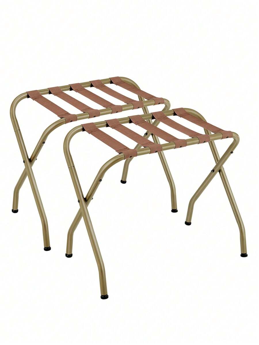 SONGMICS Juego de 2, Estante de Equipaje con Marco de Acero, Soporte para Maletas para la Habitación de Invitados, Plegable, para Dormitorio, Sala de Estar, Dorado - Dorado - Ver 1