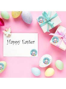 500pcs/Roll Cute Rabbit Hole Themed Holiday Self-Adhesive Stickers Roll, Easter Bunny Happy DIY Decoration Circle Labels Suitable For Baking Cards, Gifts Packaging, Envelopes, Crafts, Waterproof PVC Non-Adhesive Back To School