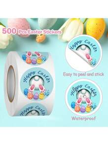 500pcs/Roll Cute Rabbit Hole Themed Holiday Self-Adhesive Stickers Roll, Easter Bunny Happy DIY Decoration Circle Labels Suitable For Baking Cards, Gifts Packaging, Envelopes, Crafts, Waterproof PVC Non-Adhesive Back To School