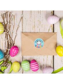 500pcs/Roll Cute Rabbit Hole Themed Holiday Self-Adhesive Stickers Roll, Easter Bunny Happy DIY Decoration Circle Labels Suitable For Baking Cards, Gifts Packaging, Envelopes, Crafts, Waterproof PVC Non-Adhesive Back To School