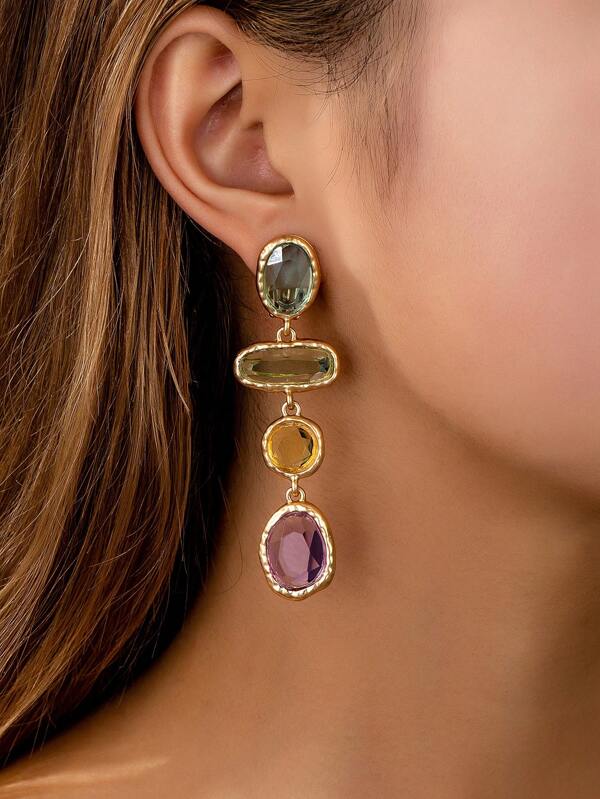 1 Pair European & American Stylish Geometric Long Clip-On Earrings, Versatile Multi-Color Minimalist Design