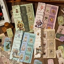 YUXIAN 40张/包复古票据备忘录贴纸，创意美学贴纸，DIY装饰拼贴手工材料，节日礼物，个性化剪贴簿学习用品，返校剪贴簿用品，趣味贴纸，笔记本电脑贴纸，Kindle手机贴纸 - 粉色 - 查看 8