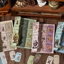 YUXIAN 40张/包复古票据备忘录贴纸，创意美学贴纸，DIY装饰拼贴手工材料，节日礼物，个性化剪贴簿学习用品，返校剪贴簿用品，趣味贴纸，笔记本电脑贴纸，Kindle手机贴纸 - 粉色 - 查看 9