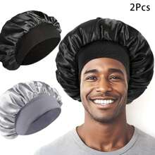 Awegeo 2 chiếc mũ ngủ nam, màu trơn, vành rộng, chất liệu satin mềm mại co giãn, unisex, thoải mái và giản dị, có thể dùng làm mũ ngủ hoặc mũ giữ nếp tóc. - 2 chiếc - Xem 14