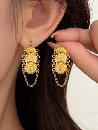 1 对/2 件批发硬币货币标志金色耳环古钱币耳环女士珠宝