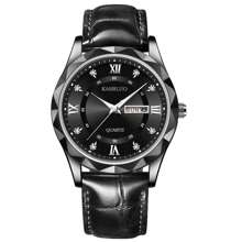 KASRLOU Fashionable Business Sports Waterproof Luminous Black Leather Belt Quartz Watch With Calendar For Men, High Quality Wrist Watch