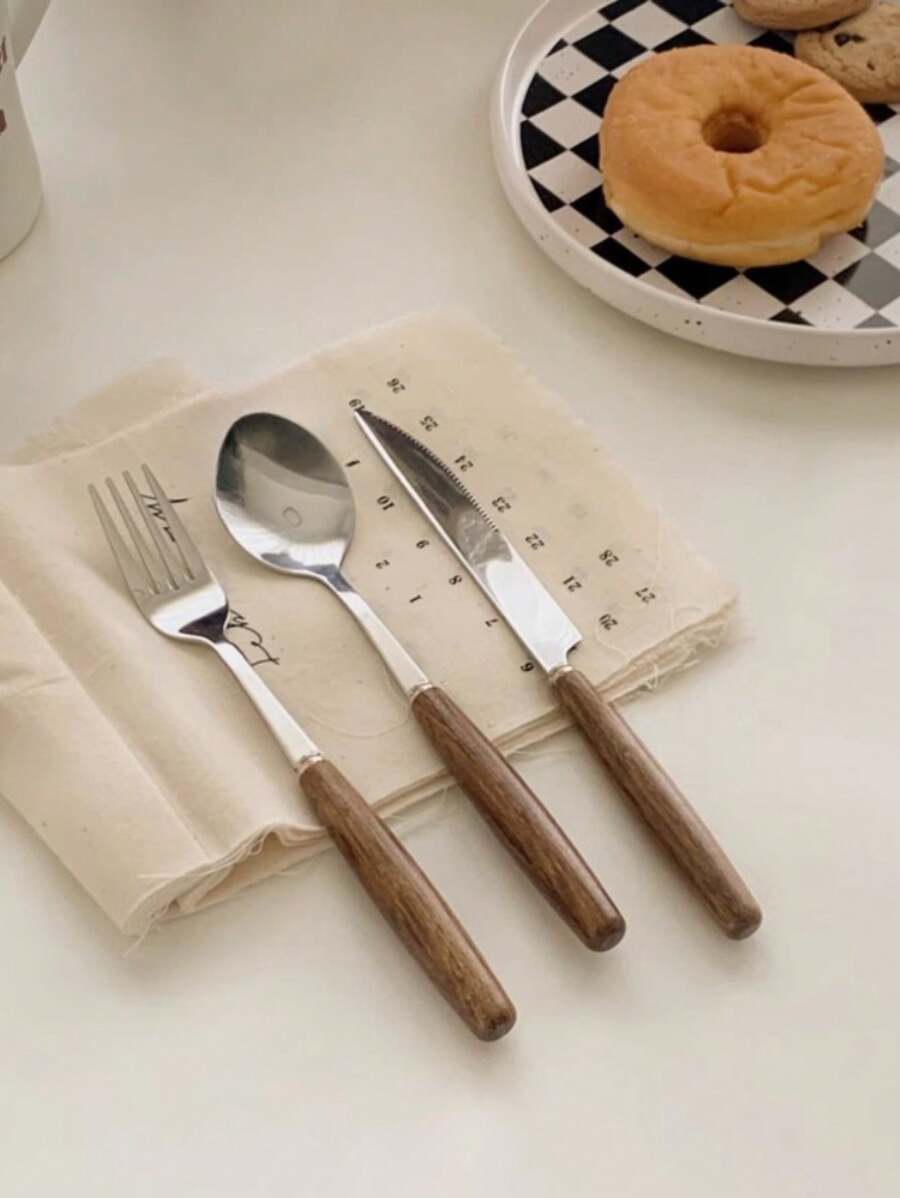 3pcs Western Cutlery Set, Stainless Steel Steak Knife Fork Spoon, Pasta Fork, Dessert Spoon, Christmas Family Gathering Dinnerware, Party Tableware