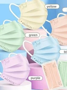 50pcs Macaron Disposable 3-Ply Face Masks, Breathable Adult Protection, Individually Packaged - Multicolor - View 8