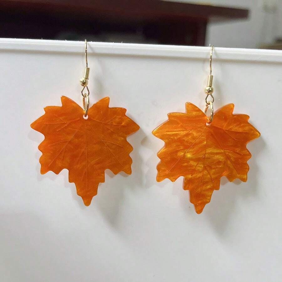 2pcs Versatile Maple Leaf Acrylic Earrings - Multicolor - View 1