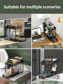 1pc Kitchen Sink, Bathroom Simple Storage Rack, Pull-Out Storage Rack, Multi-Function Storage Rack, Home Supplies, Bathroom - Black - View 5