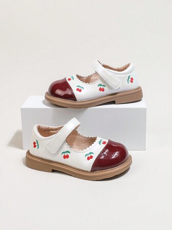 樱桃印花女童可爱玛丽珍鞋，甜美田园风，适合搭配裙子，海滩度假，室内/室外，春季、夏季、秋季上学日