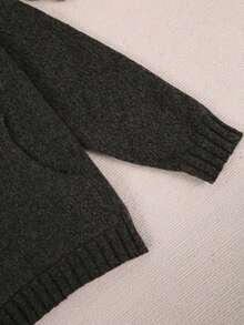 Plus Size Casual Loose Turtleneck Drawstring Knit Sweater, For Winter Black - Black - View 7