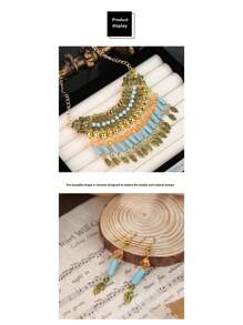 3-teiliges Set mit bohemianischem mehrschichtigem Strass-Anhänger, Halskette und Ohrringschmuck