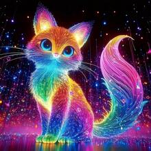 5D创意闪亮彩色猫咪图案无框钻石画套装，5D钻石画套装（含钻石宝石），家居墙面装饰工艺品，20*20厘米/7.87x7.87英寸 - 彩色 - 查看 2