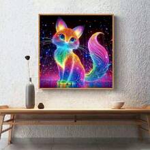 5D创意闪亮彩色猫咪图案无框钻石画套装，5D钻石画套装（含钻石宝石），家居墙面装饰工艺品，20*20厘米/7.87x7.87英寸 - 彩色 - 查看 3