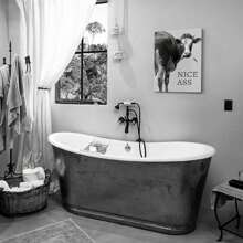 1 Piece Framed Highland Cow Bathroom Decorative Wall Art, Funny Farm Cow Black And White Canvas Print Poster, Suitable For Modern Living Room Bathroom Bedroom Entrance Porch Hotel Apartment Classroom Children's Room Farmhouse Dormitory Office Ready To Hang