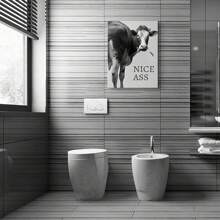 1 Piece Framed Highland Cow Bathroom Decorative Wall Art, Funny Farm Cow Black And White Canvas Print Poster, Suitable For Modern Living Room Bathroom Bedroom Entrance Porch Hotel Apartment Classroom Children's Room Farmhouse Dormitory Office Ready To Hang