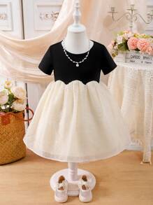 European And American Style Girl Summer New Patchwork Short Sleeve Princess Dress