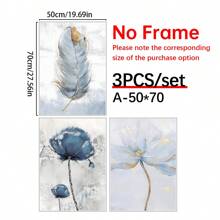 3 piezas/set Decoración de pared con amapolas, plumas azul y dorado, conjunto de decoración de galería moderna en índigo y azul marino, póster decorativo de pared, decoración de lienzo de pared, regalo ideal/set para pasillo, dormitorio, sala de estar