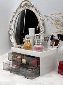 1pc ABS Makeup Storage Box, Multi-Grid Large Capacity Cosmetic Box, For Home - White - View 6