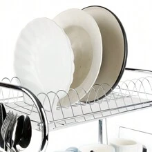 3 Schicht Edelstahl Kitchen Abtropfgestell Geschirrständer mit Besteckkorb und Abtropfschale für Küche Teller und Besteck - Mit Schneidebretthalter - Übersicht 5