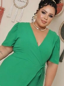 Árbora Elegance - Plus Size Jumpsuit Dress With Slit And Elastex On The Back, Duna Fabric. - 綠色 - 查看 2