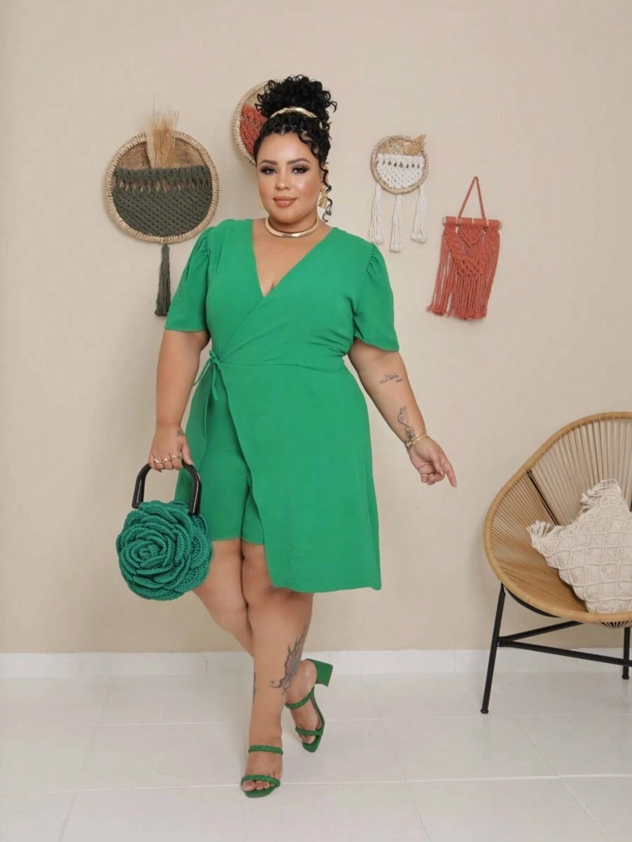Árbora Elegance - Plus Size Jumpsuit Dress With Slit And Elastex On The Back, Duna Fabric. - 綠色 - 查看 1