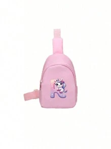 1入組男女兒童尼龍拉鍊式時尚字母胸包，全能休閒包適用於日常使用 - 粉色 - 查看 18