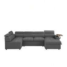 Grey Fabric Sectional Sofa With Storage Ottoman,DreamDecor