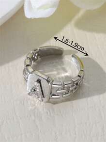 1pc Sparkly Zirconia Inlaid 26 Letter Initial Open Ring, Suitable For Daily Wear And Events