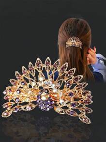 1pc Hair Clip For Women, Peacock Rhinestone Spring Clip For The Back Of The Head, Horizontal Clip For Hair Clip, High-End Hair Accessory, Ponytail Clip, Versatile Hair Clip, Hair Accessories, Edge Clip, Hair Accessory, Headband, Rhinestone Hair Clip,The Position Of The Colored Diamond Is Random And Not Fixed