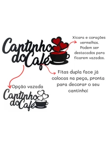 Placa em MDF Cantinho do Café para Parede quadro decorativo - Preto - Visão 3