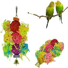 3 件套鹦鹉玩具、碎纸机彩色藤球、老虎图案咀嚼玩具，适合大型鸟类、笼子装饰 - 彩色 - 查看 4