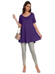 OUTBALL Plus Size Tops For Women Casual Short Sleeve Shirts Summer Clothes Round Neck Tunics For Leggings - Deep purple color - View 5