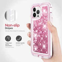 适用于 iPhone 16/15/14/13/12/11 系列，液体闪光外壳奢华浮动闪亮防震保护套适用于 iPhone 适用于圣诞节、生日、新年礼物、冬季、送给家人、朋友、生日、女朋友、男朋友的礼物 - 粉色 - 查看 3