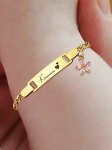 1pc Customized Name Stainless Steel Bracelet, Cute Flower/Heart DIY Birthday Gift, Darling Boys Girls Jewelry, Suitable For Anniversary, Birthday For Boys And Girls, Fun And Meaningful Gift 12cm+3cm