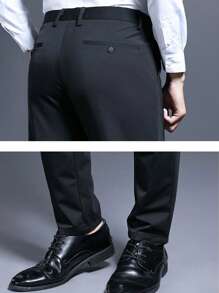 Pantalones formales de vestir de negocios para hombre, pantalones rectos, pantalones elásticos para traje, pantalones largos y livianos - Negro - Ver 6