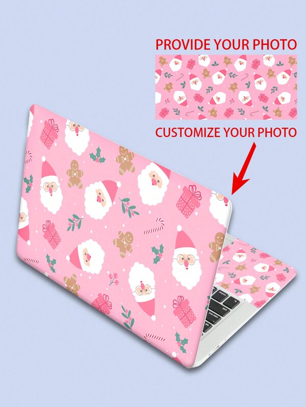 1 Pellicola adesiva per pc portatile con motivo personalizzabile, Skin pc portatile a tema Babbo Natale rosa, 38*27cm per pc portatili da 15 pollici, pellicola protettiva anti graffio per pc portatile
